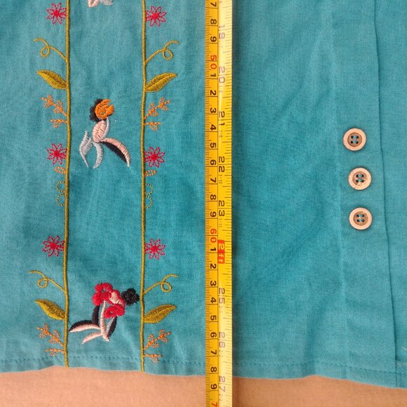 Bright blue embroidered short sleeve blouse top Medium - Picture 11 of 12